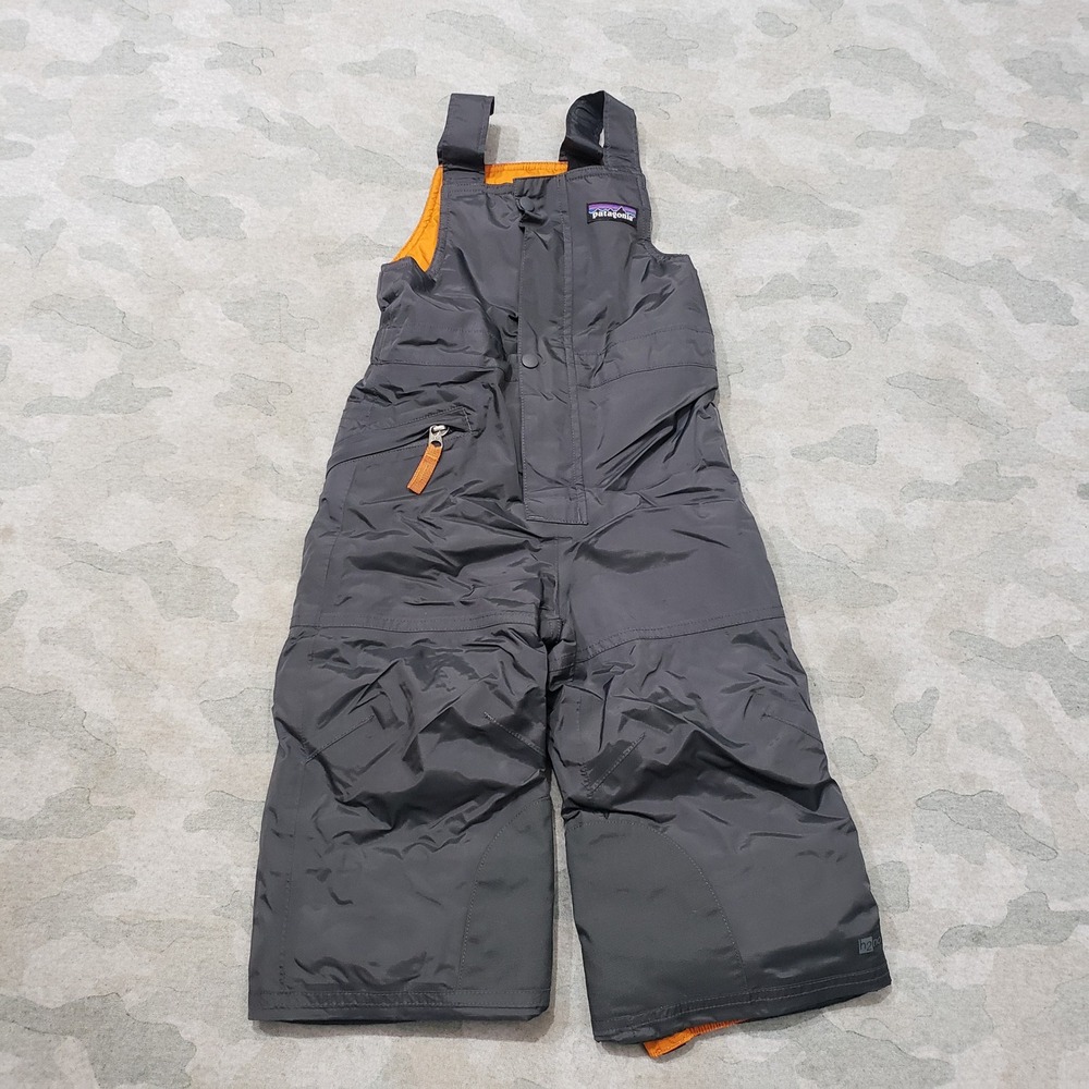 Patagonia Baby Snow Pile Bibs Kids 2T Gray Orange Insulated Winter Pockets